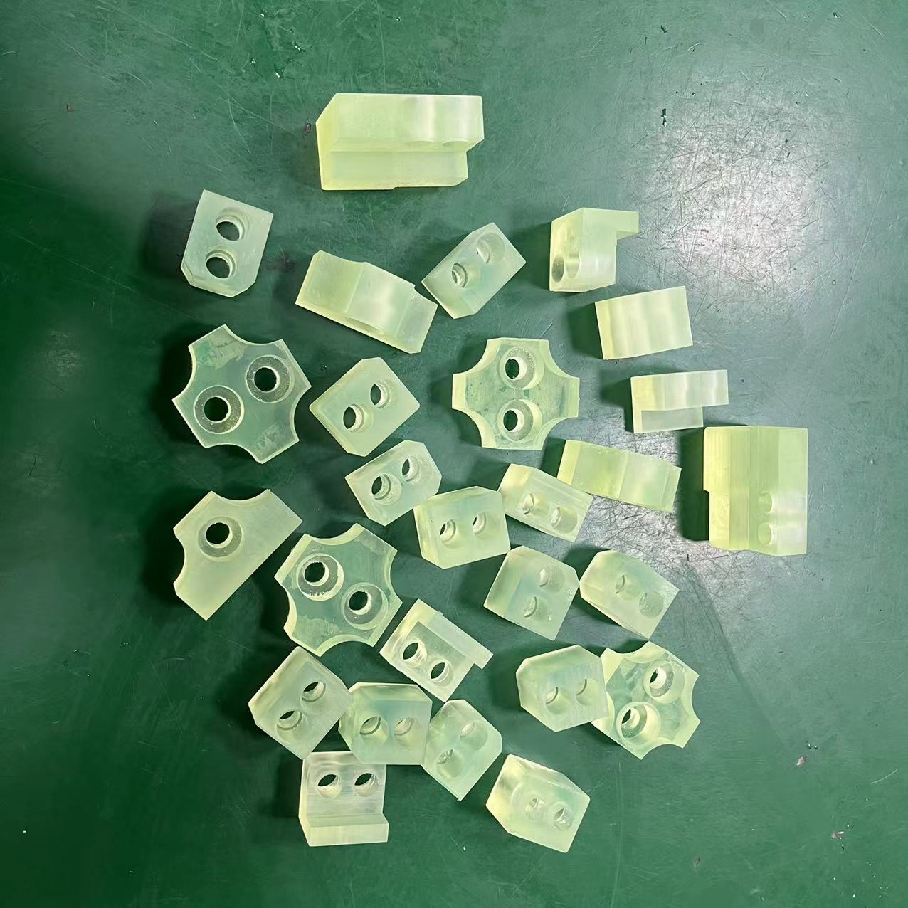 Small milled polyurethane blocks on the workshop bench