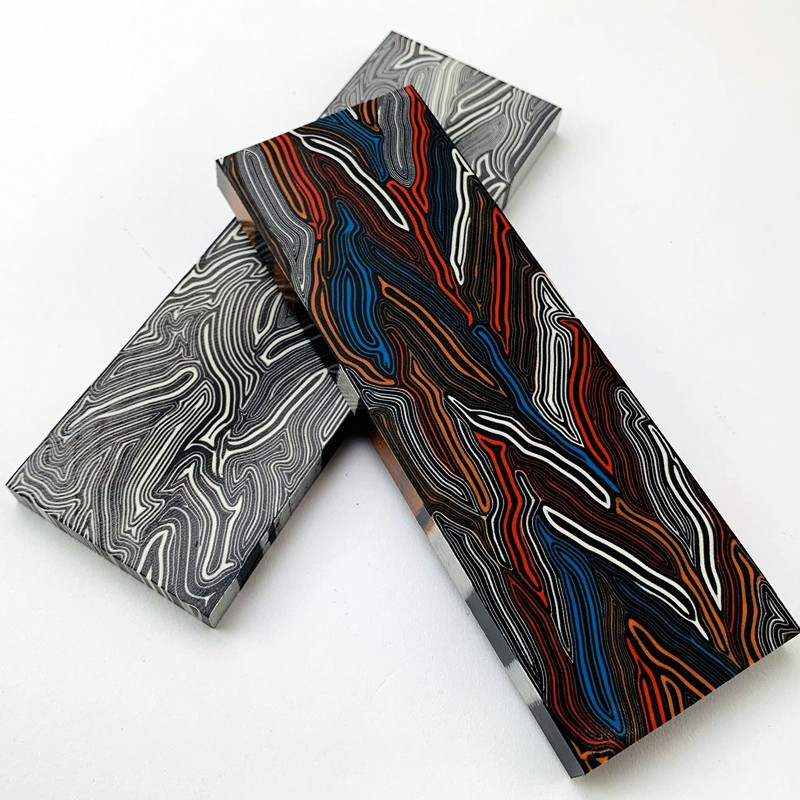 Damascus pattern G-10 tool handle patch material