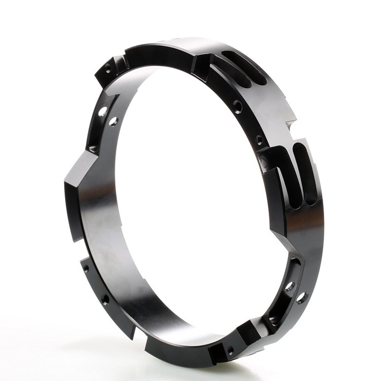 CNC machined black PPS ring with lugs and cut-outs