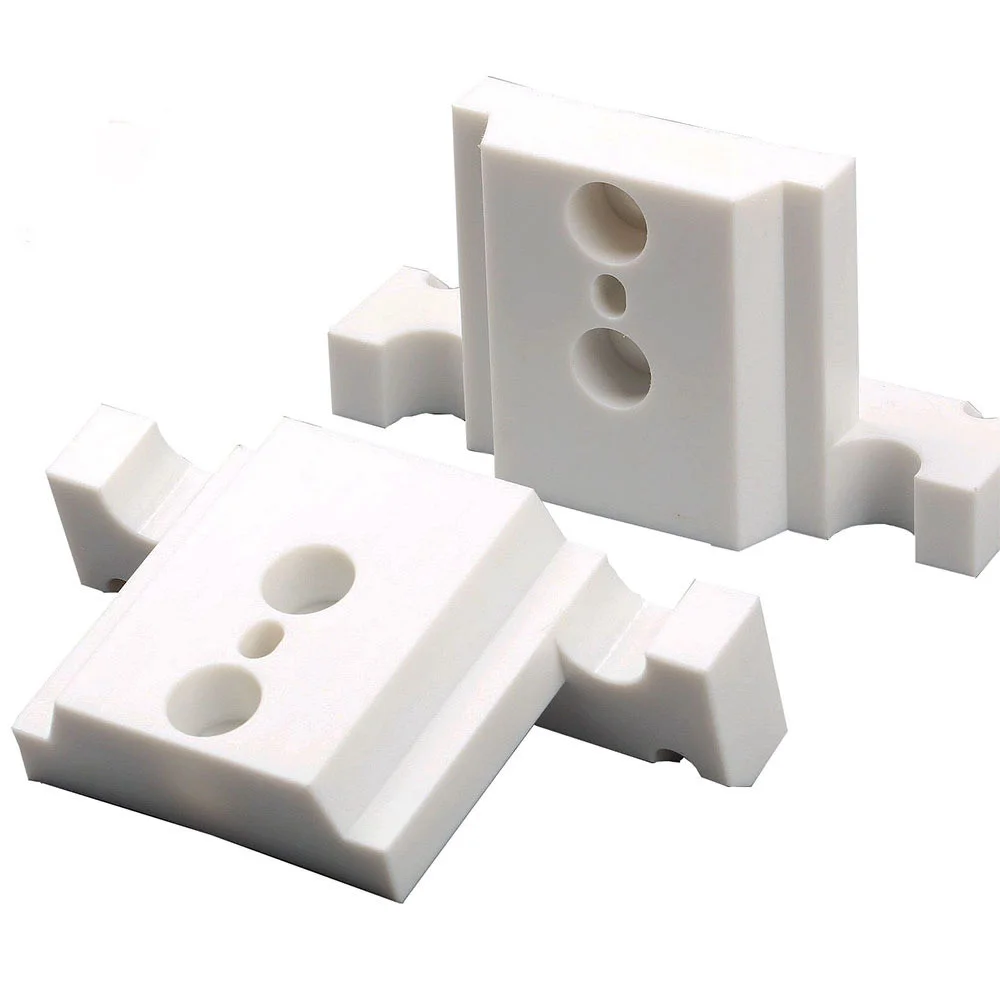 Machined PET-P blocks with bores and counterbores
