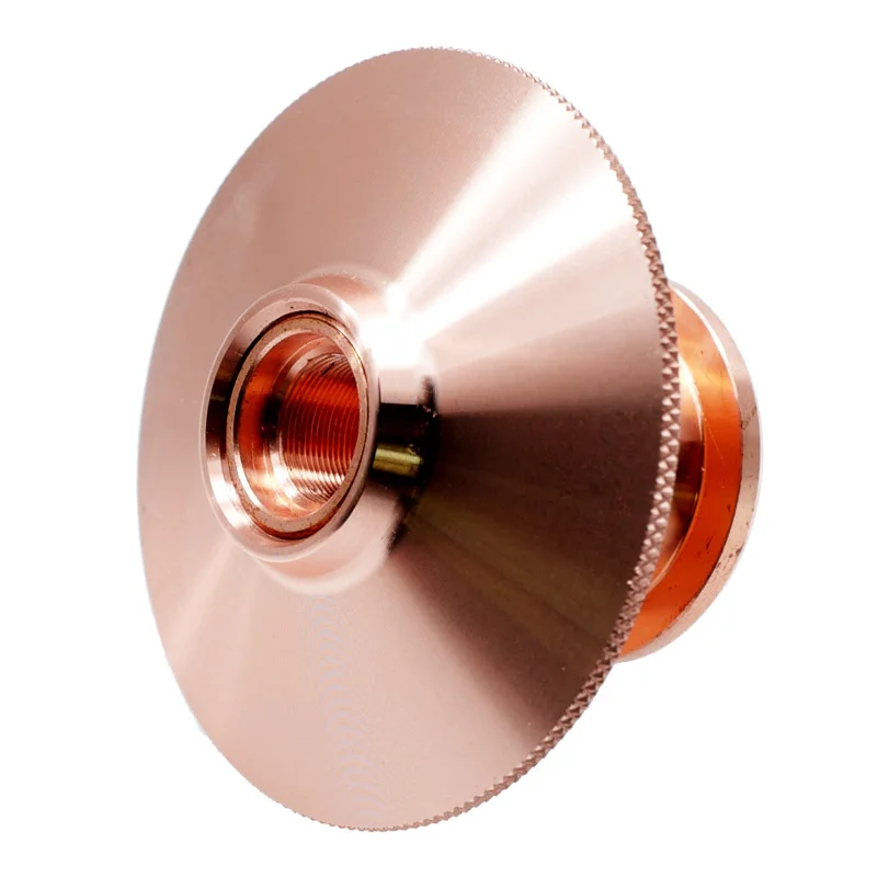 CNC turned copper disc with a threaded boss, bright as-machined finish