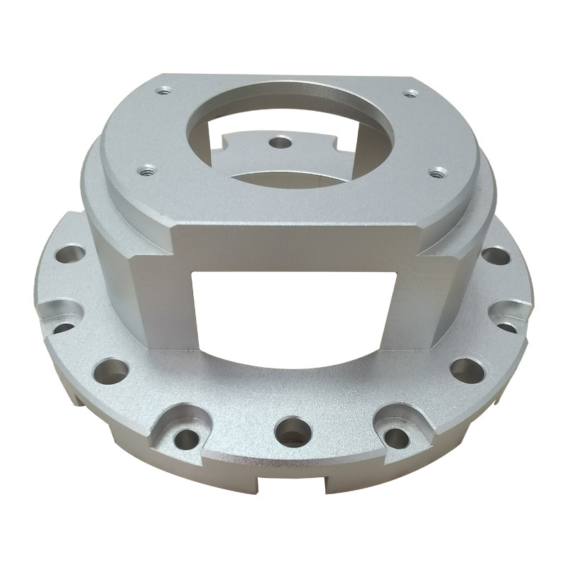 Bead blasted aluminium housing with a bolt circle and a rectangular window &ndash; GY Machining