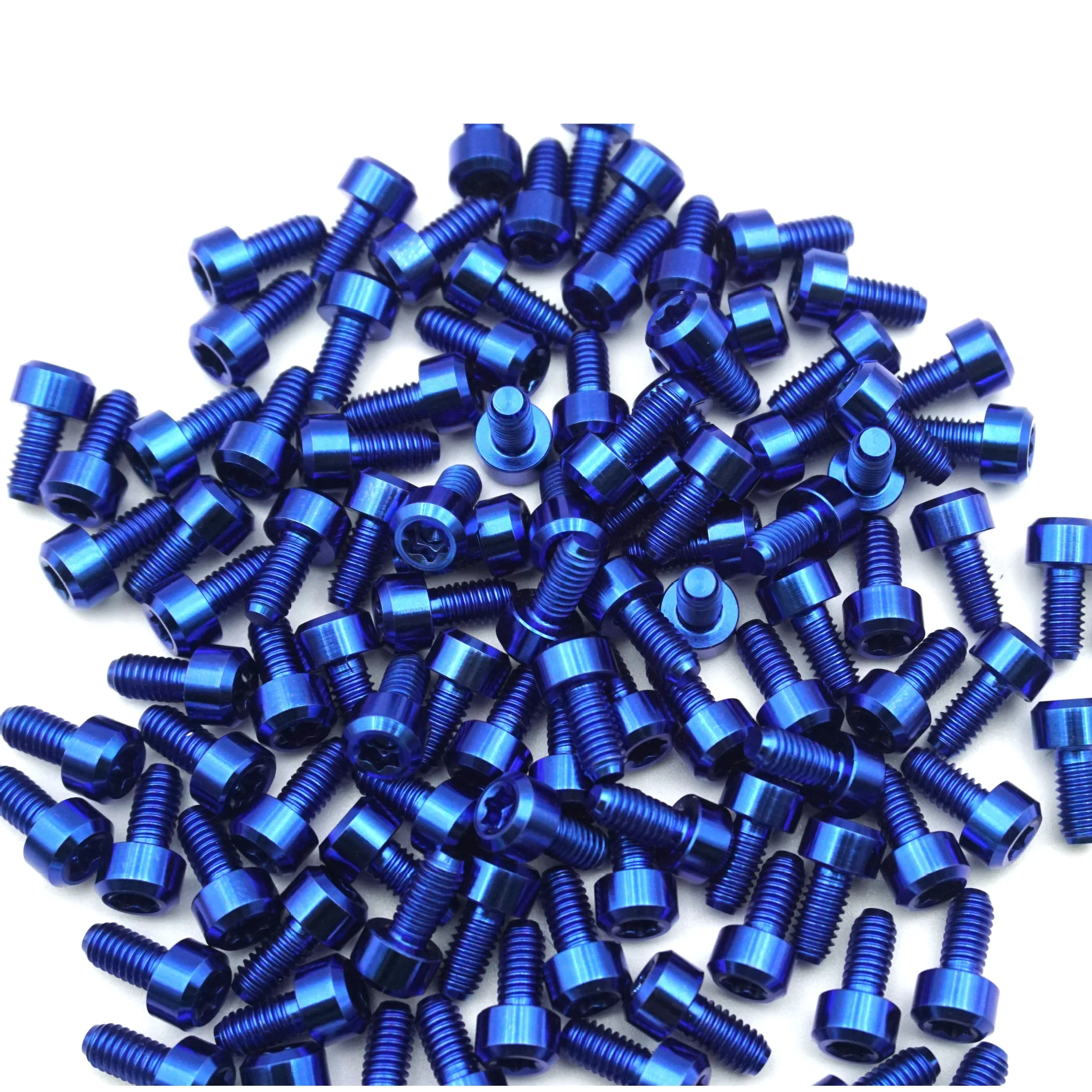 Blue anodised titanium socket head bolts, batch run
