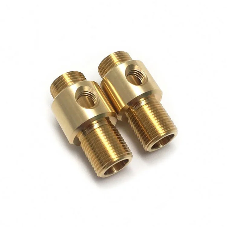 CNC machined brass tee fittings with tapered pipe thread and a cross-drilled side port