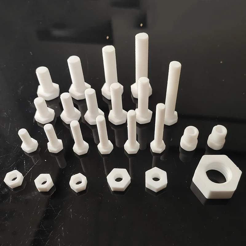 CNC machined PTFE hex bolts and nuts in several sizes