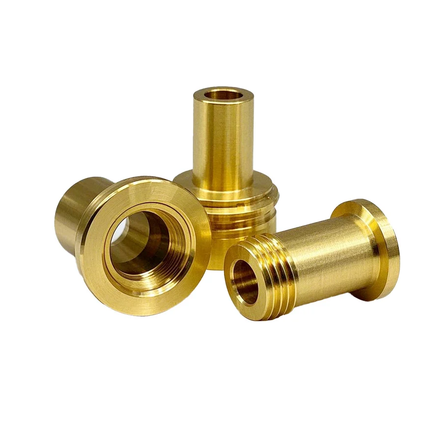 CNC turned brass flanged bushings with a threaded bore