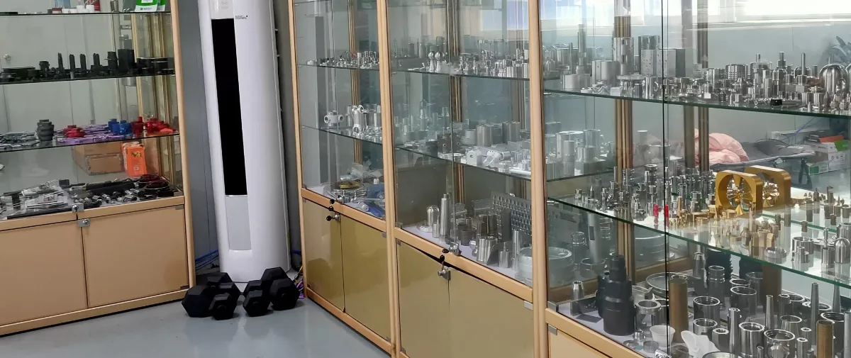 Stainless and brass machined parts on the sample shelf