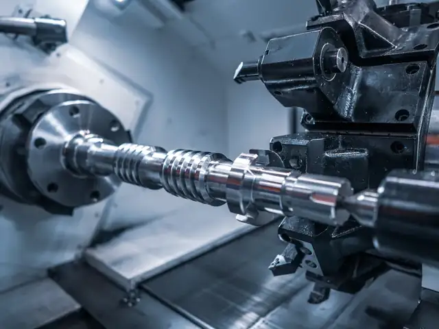 CNC lathe turning a stepped stainless steel shaft at GY Machining