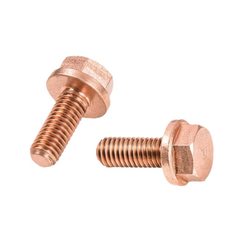 CNC machined copper flange-head hex bolts, machined by GY Machining