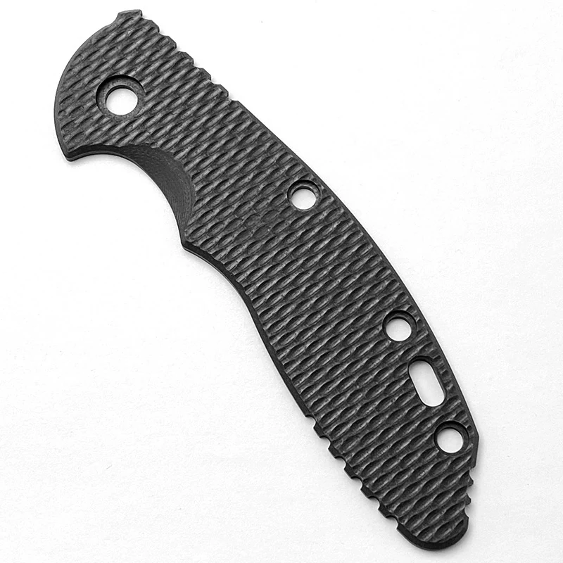 Black G10 knife handle scale with milled weave texture