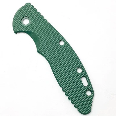 Dark green G10 knife handle scale with milled weave texture