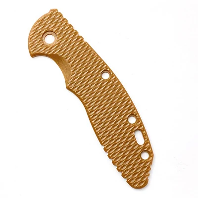 Tan G10 knife handle scale with milled weave texture