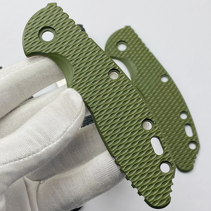 Pair of OD green G10 knife handle scales with milled weave texture