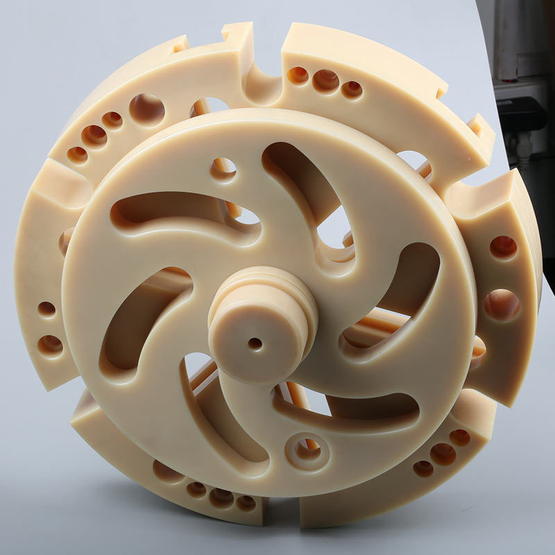 Engineering plastic disc with curved slots, milled